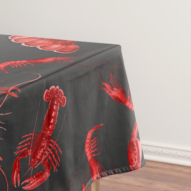 Rustic Seafood Pattern Dark Grey Crawfish Lobster  Tablecloth (In Situ)
