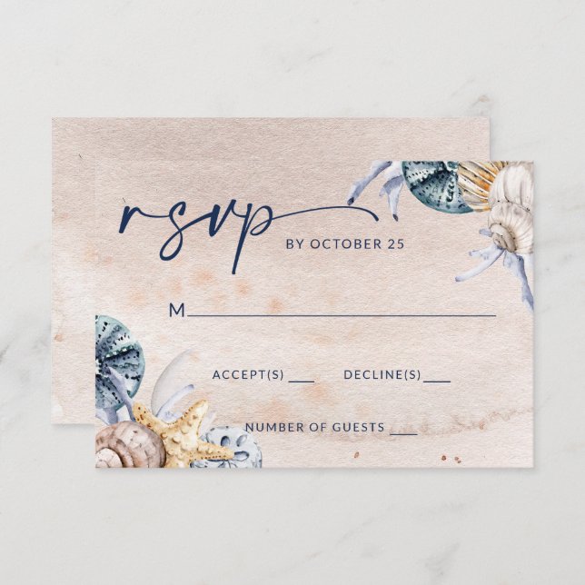 Rustic Seashells Ocean Sea Summer Beach Wedding RSVP Card (Front/Back)