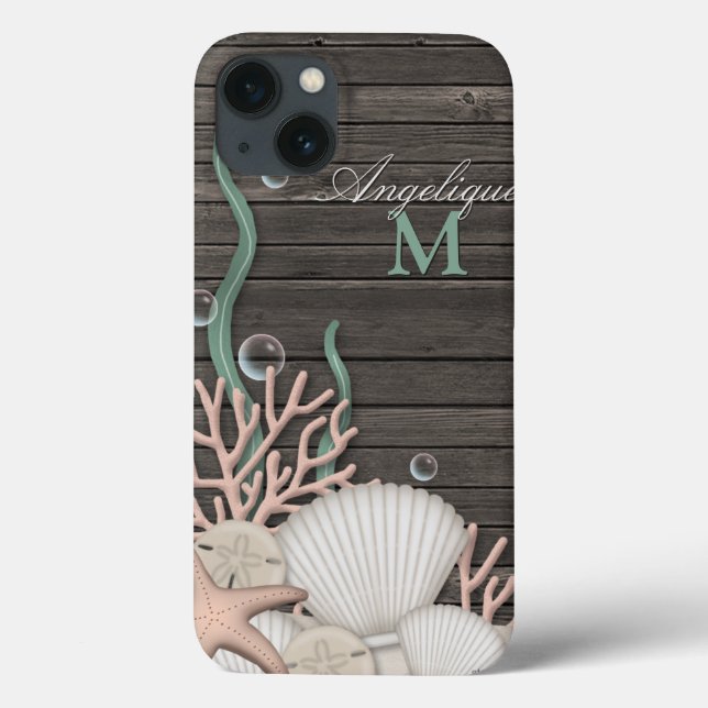 Rustic Seashells & Wood Personalised iPad Air Case (Back)