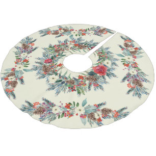 Rustic seasonal watercolor floral Christmas ivory Brushed Polyester Tree Skirt