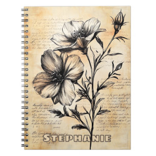 Rustic Sepia Botanical French Country Flowers Notebook