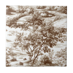 Rustic Sepia Homestead Pumpkin Toile Pattern Ceramic Tile