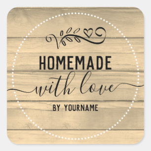Rustic Sepia Wood Homemade Love Business Square Sticker