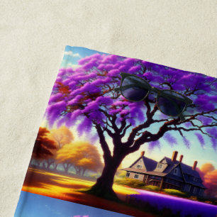 **"Rustic Serenity: The Purple Jacaranda's Embrace Beach Towel