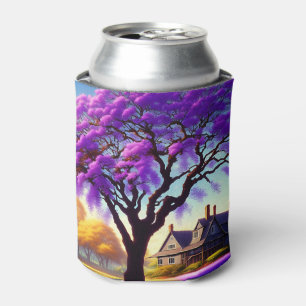 **"Rustic Serenity: The Purple Jacaranda's Embrace Can Cooler