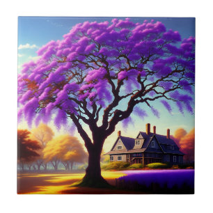 **"Rustic Serenity: The Purple Jacaranda's Embrace Ceramic Tile