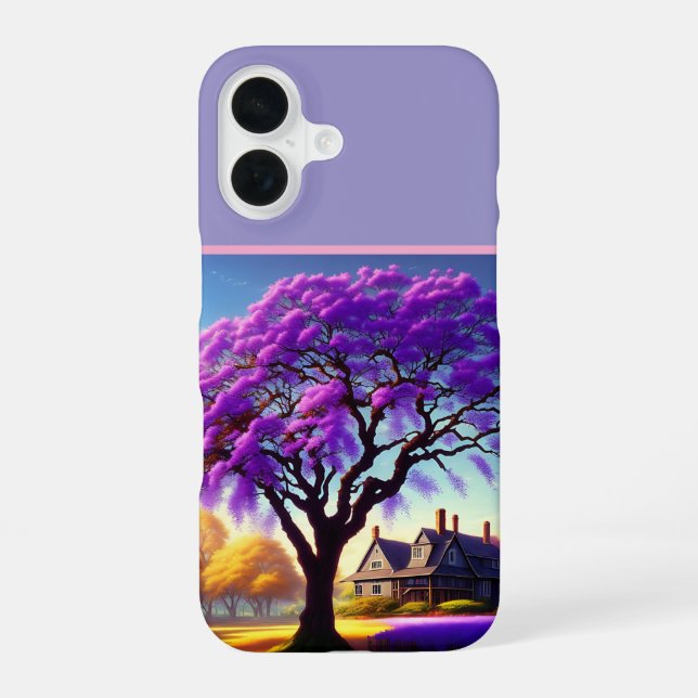**"Rustic Serenity: The Purple Jacaranda's Embrace iPhone 16 Case (Back)