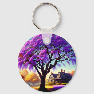 **"Rustic Serenity: The Purple Jacaranda's Embrace Key Ring