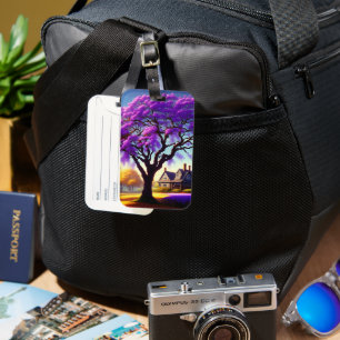 **"Rustic Serenity: The Purple Jacaranda's Embrace Luggage Tag