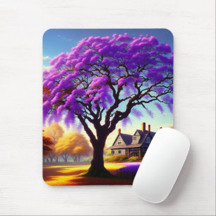 **"Rustic Serenity: The Purple Jacaranda's Embrace Mouse Pad