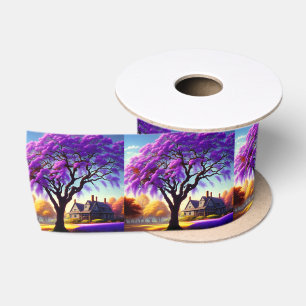 **"Rustic Serenity: The Purple Jacaranda's Embrace Satin Ribbon