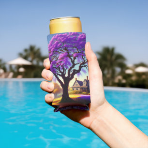 **"Rustic Serenity: The Purple Jacaranda's Embrace Seltzer Can Cooler
