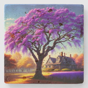 **"Rustic Serenity: The Purple Jacaranda's Embrace Stone Coaster