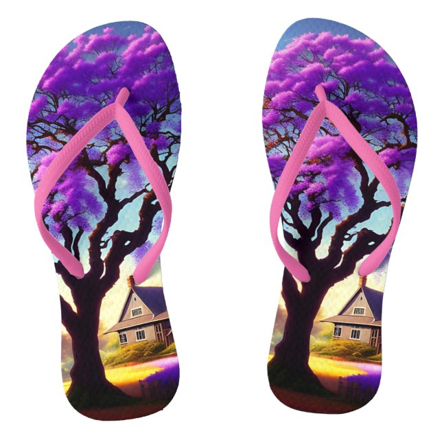 **"Rustic Serenity: The Purple Jacaranda's Embrace Thongs (Footbed)