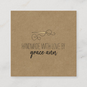 Rustic Sewing Needle Kraft Square Business Card