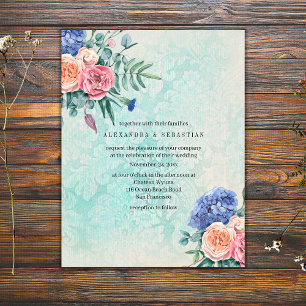 Rustic Shabby Chic Faded Roses Green Wedding Invitation