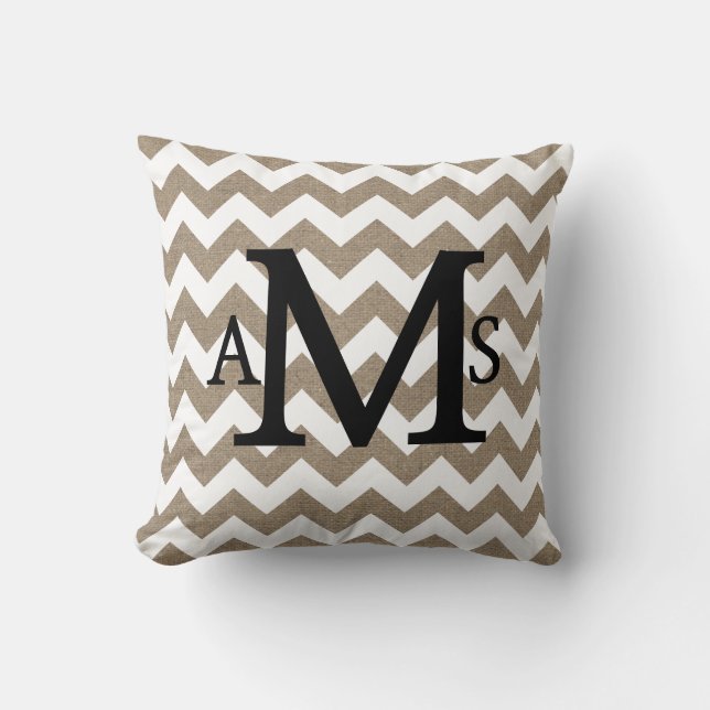 Rustic Shabby Chic Faux Burlap White Chevrons Cushion (Front)