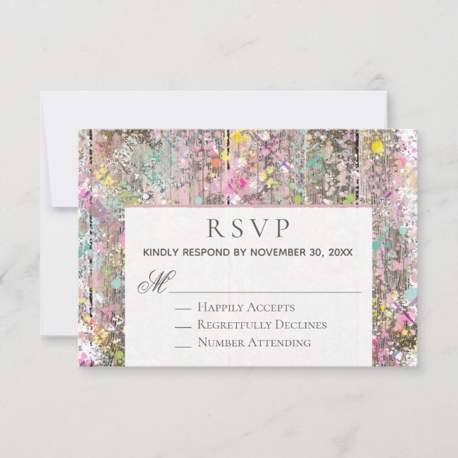 *~* Rustic - Shabby Rainbow Distressed Wood RSVP Card (Front)