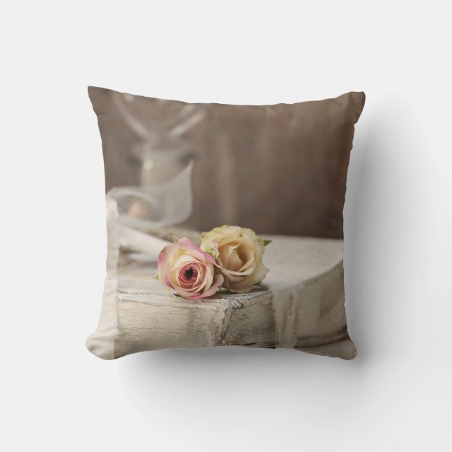 Rustic Shabby Rose Still Lif Cushion (Front)