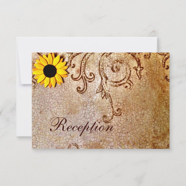 Rustic Shabby Sunflowers Brown Wedding Card (Front)