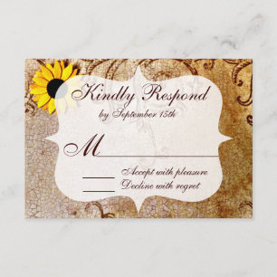 Rustic Shabby Sunflowers Swirls Wedding RSVP Cards