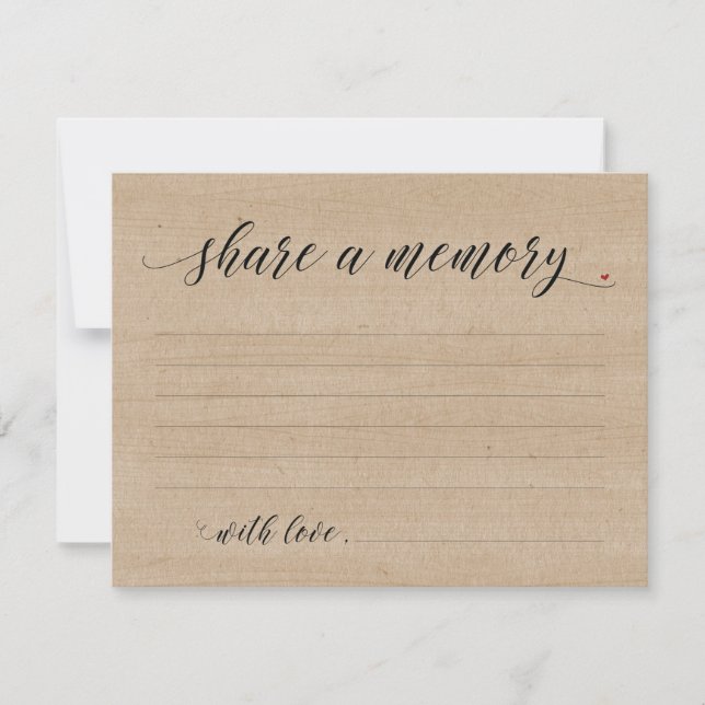 Rustic Share A Memory Sympathy, Memorial Note Card (Front)