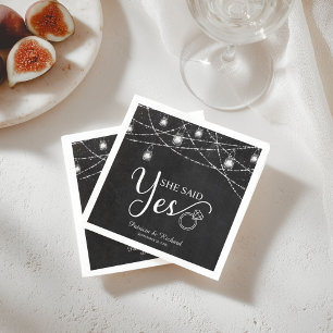 Rustic She Said Yes Chalkboard Engagement Napkin