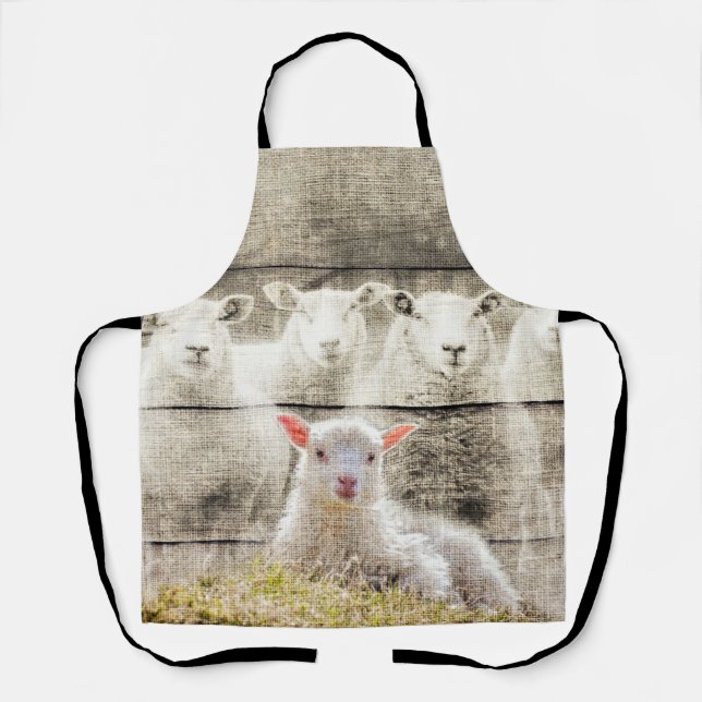 Rustic Sheep Baby Lamb Burlap Apron (Front)