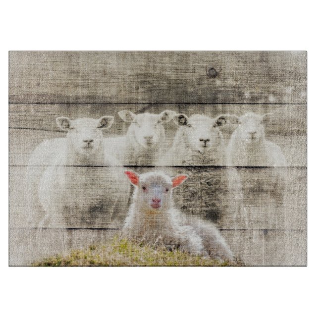 Rustic Sheep Baby Lamb Burlap Cutting Board (Front)