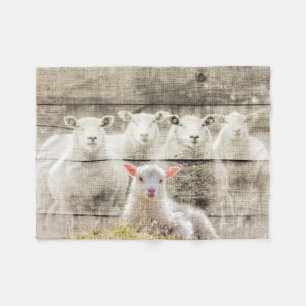 Rustic Sheep Baby Lamb Burlap Fleece Blanket