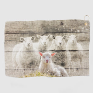 Rustic Sheep Baby Lamb Burlap Golf Towel