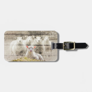 Rustic Sheep Baby Lamb Burlap Luggage Tag