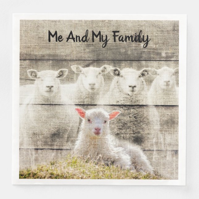 Rustic Sheep Baby Lamb Burlap Napkin (Front)