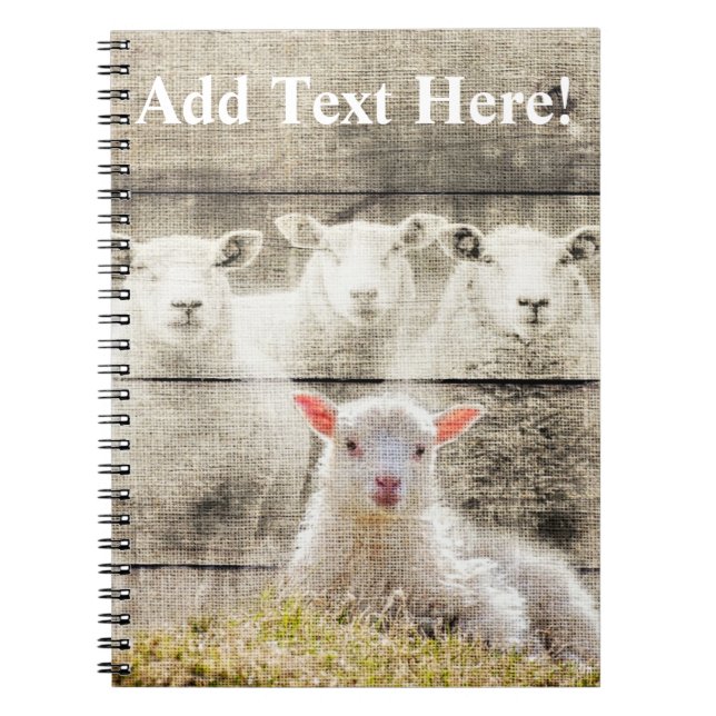 Rustic Sheep Baby Lamb Burlap Notebook (Front)