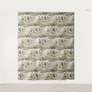 Rustic Sheep Baby Lamb Burlap Tapestry