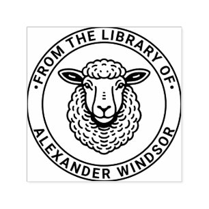 Rustic Sheep Head Library Book Name Self-inking Stamp