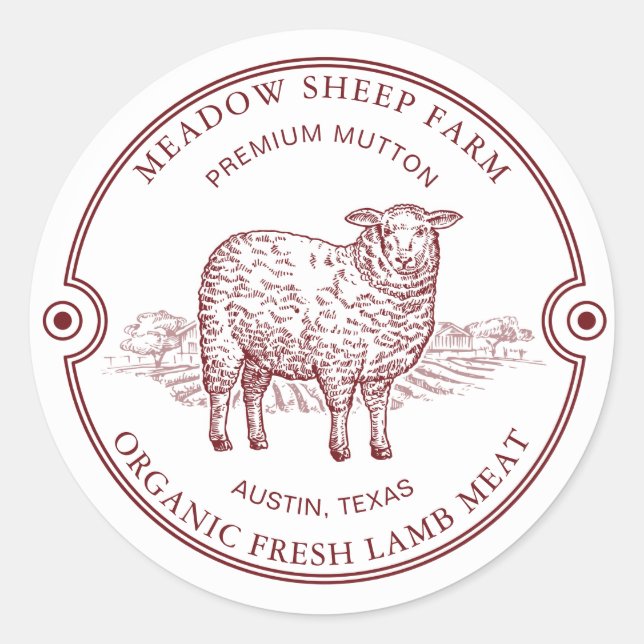 Rustic Sheep Lamb Logo Farm Field Classic Round St Sticker (Front)
