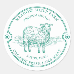 Rustic Sheep Lamb Logo Farm Field Green Classic Round Sticker