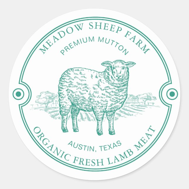 Rustic Sheep Lamb Logo Farm Field Green Classic Round Sticker (Front)