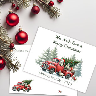 Rustic Sheep Red Truck Themed  Holiday Card