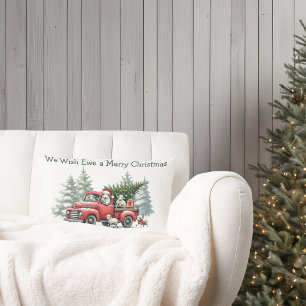 Rustic Sheep Red Truck Themed Lumbar Cushion