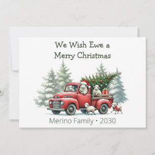 Rustic Sheep Red Truck Themed Photo Holiday Card