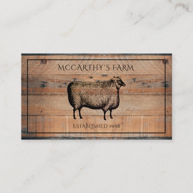 Rustic Sheep Shiplap Barn Wood Custom Farm Logo  Business Card (Front)