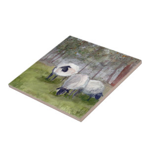 Rustic Sheep Watercolor Ceramic Tile
