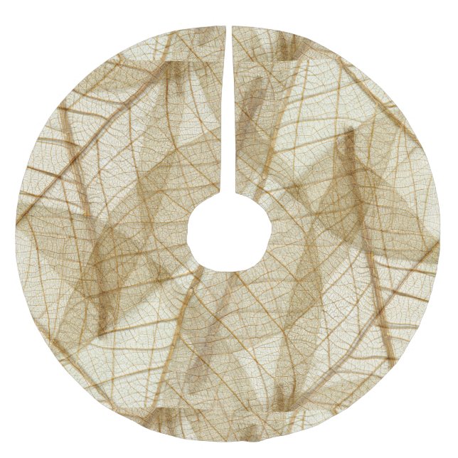 Rustic Sheer Cream Lace Leaves Brushed Polyester Tree Skirt (Front)