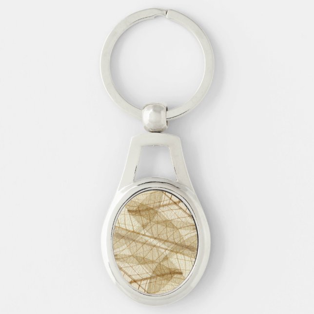 Rustic Sheer Cream Lace Leaves Key Ring (Front)