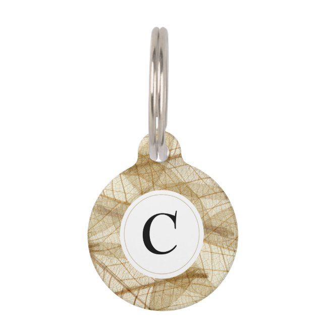 Rustic Sheer Cream Lace Leaves Pet Tag (Front)