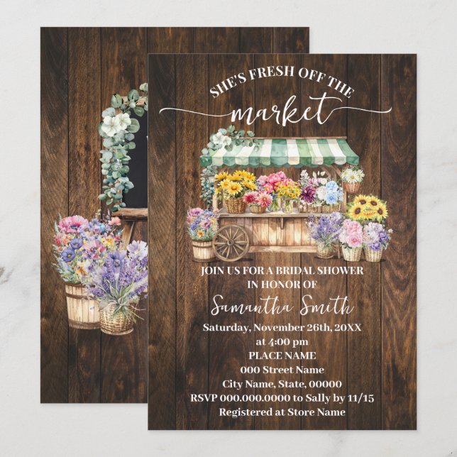 Rustic She's Fresh Off the Market Bridal Shower Invitation (Front/Back)