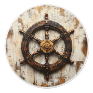 Rustic Ship Wheel Helm Nautical Ceramic Knob