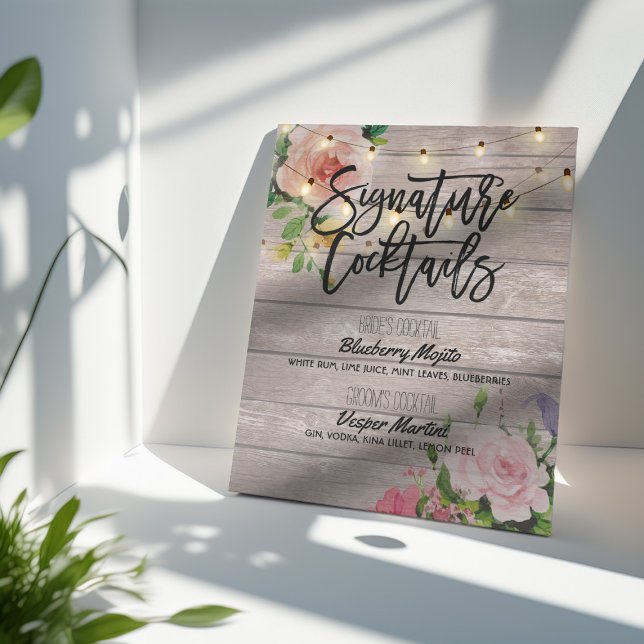 Rustic Signature Cocktail Drink Menu Wedding Decor (Creator Uploaded)